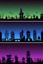 Seamless night backgrounds set. Vector scary landscapes.