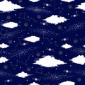Seamless night cloud pattern with stars and planets