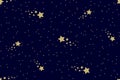 Seamless night sky pattern with shining stars and midnight blue background