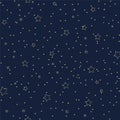 Seamless night sky pattern with stars and marine blue background