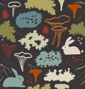 Seamless nordic floral pattern with chanter-elle mushrooms