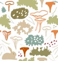 Seamless nordic floral pattern with chanter-elle mushrooms
