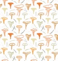 Seamless nordic floral pattern with cute chanterelle mushrooms