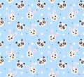 Seamless nursery pattern with cute animals faces vector print for fabric, wrapping, textile, wallpaper, apparel on blue background