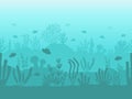 Seamless ocean bottom. Underwater coral reef silhouette with sea plants, fish and seaweed. Flat seascape with undersea Royalty Free Stock Photo