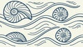 Seamless Ocean Wave Pattern Blue Line Art, vector design Generative AI Royalty Free Stock Photo