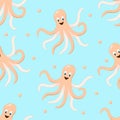 Seamless octopus pattern on blue background. Wallpaper background for kids