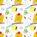 Seamless office or school stationery tools vector pattern