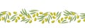 Seamless olive border. Frame with olives Branch. Berries and leaves. Repeated Flat vector illustration with fruits for