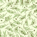 Seamless olive branch pattern hand drawn design. Royalty Free Stock Photo