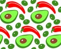Seamless olive chili pepper avocado pattern simple ornament. Vector illustration Royalty Free Stock Photo