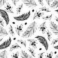 Seamless olive and palm branch pattern hand drawn design. Royalty Free Stock Photo