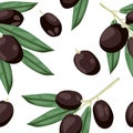 Seamless olive pattern. Tile black olive vegetable pattern. Vegetarian wrapping paper texture.