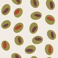 Seamless Olive Slice Pattern with Red Pimento Accents Royalty Free Stock Photo