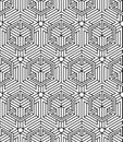 Seamless optical ornamental pattern with three-dimensional geometric figures. Intertwine black and white composition.