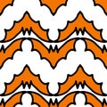 Seamless orange bat pattern on for Halloween. horizontal pattern of a hovering bat with pointed orange ears, black outline drawn Royalty Free Stock Photo