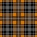 Seamless orange, black tartan - white stripes