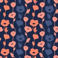 Seamless orange and blue curly flowers pattern