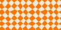 Seamless orange diagonal checkerboard pattern. Repeated distorted checkered texture. Groovy trippy abstract surface Royalty Free Stock Photo