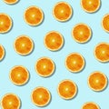 Seamless orange fruit pattern on blue background