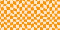 Seamless orange liquid checkerboard pattern. Repeated distorted checkered texture. Groovy trippy abstract surface Royalty Free Stock Photo