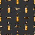 Seamless orange pattern beer bottles, line drawing Design fabric or wrapping paper Oktoberfest decoration. Silhouettes vintage