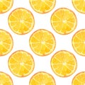 Seamless oranges pattern. Watercolor background with sweet juice orange fruits and slices for summer textile and decor Royalty Free Stock Photo