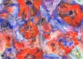 Seamless organic abstract pattern painted in watercolor with bright red and blue colors Royalty Free Stock Photo