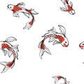 Seamless oriental pattern with Japanese carps koi. Asian background, vector illustration.