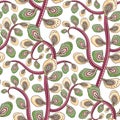 Seamless oriental pattern with turkish cucumber branches. Vector laced floral decorative background Royalty Free Stock Photo