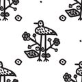 Seamless ornament with birds and flowers. Black pattern. Royalty Free Stock Photo