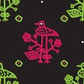 Seamless ornament with birds and flowers. Hand drawn vector pattern Royalty Free Stock Photo