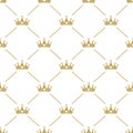 Seamless ornament with golden crowns on white background. Royal, luxury, vip, first class Royalty Free Stock Photo