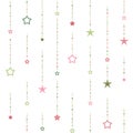 Seamless ornament with red and green dots and stars on white background. beads string with balls and stars