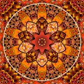 Seamless ornament with red tulip and patchwork mandala flower in vector. Ethnic style. Pillowcase, napkin or beautiful carpet Royalty Free Stock Photo