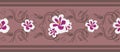 Seamless ornamental border with stylized pelargonium flowers