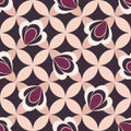 Seamless ornamental floral pattern with abstract flowers in contrast pink and purple colors. Vector geometric floral background in