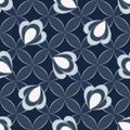 Seamless ornamental floral pattern with abstract flowers in monochrome dark blue colors. Vector geometric floral background in Royalty Free Stock Photo