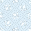 Seamless ornamental floral pattern with abstract flowers in pastel blue and white colors. Vector geometric floral background in Royalty Free Stock Photo