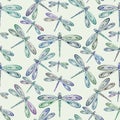Seamless ornamental hand drawn vintage vector pattern with dragonflies Royalty Free Stock Photo