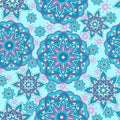 Seamless ornamental oriental pattern with mandala. Laced decorative background with floral and geometric ornament.