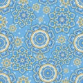 Seamless ornamental oriental pattern with stylized geometric flowers. Vector laced decorative background with floral mandala