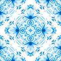 Abstract hand drawn watercolor tile seamless ornamental pattern. Elegant mandala flower for fabric and wallpapers