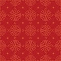 Seamless ornaments. East traditional stylized pattern. Gold symbol on a red background. Fine lines for wrapping paper, textile,