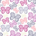 Seamless Ornate Floral Pattern with Butterflies