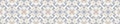 Seamless ornate medallion border pattern in french cream linen shabby chic style. Hand drawn floral damask bordure. Old