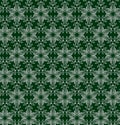 Seamless ornate pattern with abstarct silver flowers or snowflakes on dark grren background in vector. Print for fabric, wrapping Royalty Free Stock Photo