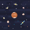 Seamless outer space pattern Planet Mars in flat style Royalty Free Stock Photo