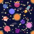 Seamless outer space ufo rocket science kids background pattern