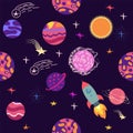 Seamless outer space ufo rocket science kids background pattern